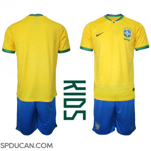 Dječji Nogometni Dres Brazil Domaci SP 2022 Kratak Rukav (+ Kratke hlače)